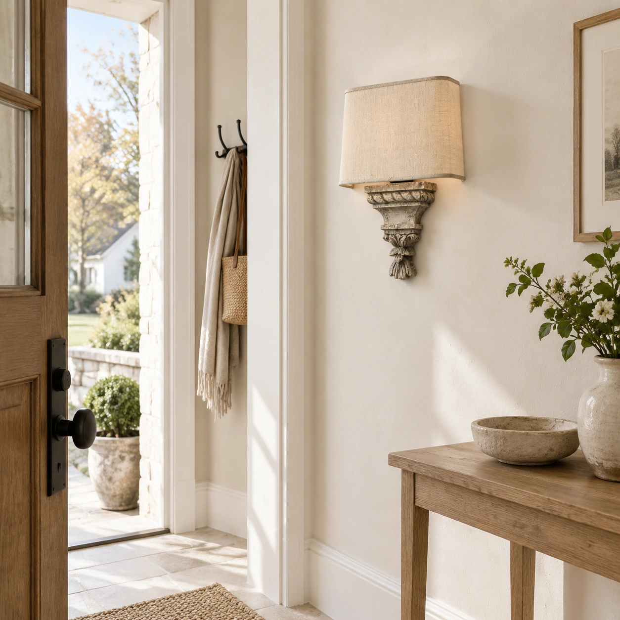 Amelie relief wall light in an entry hall