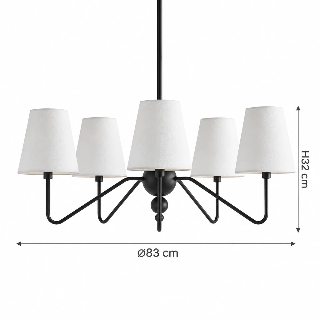 Black branch chandelier dimensions: 83 cm diameter and 32 cm fixture height