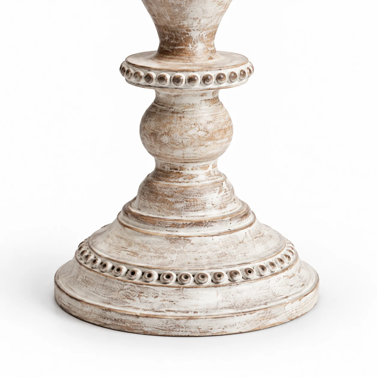 Stepped carved wood base, pierced edge and stable surface contact detail