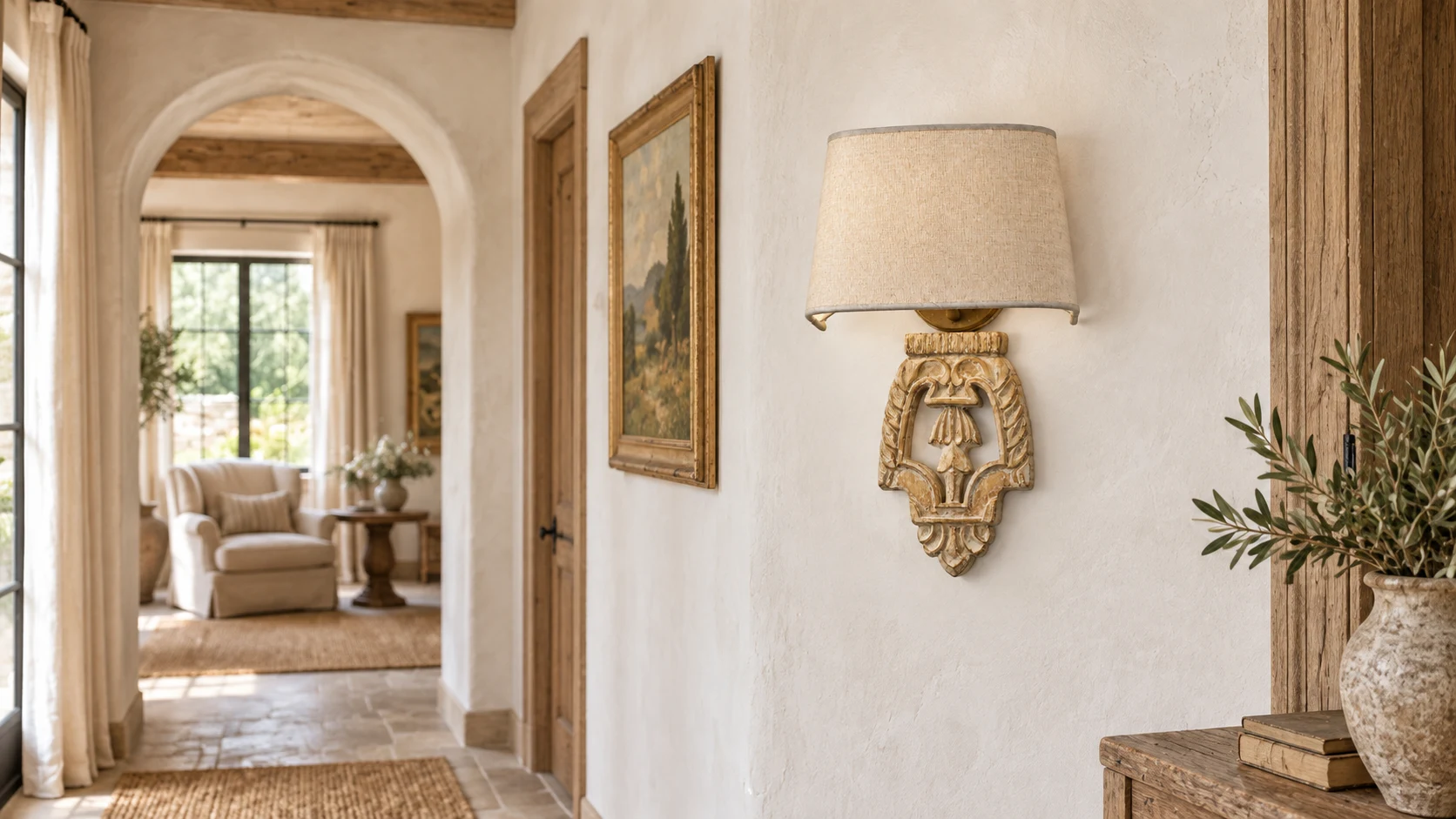 Amelie French country relief wall light in a calm residential interior
