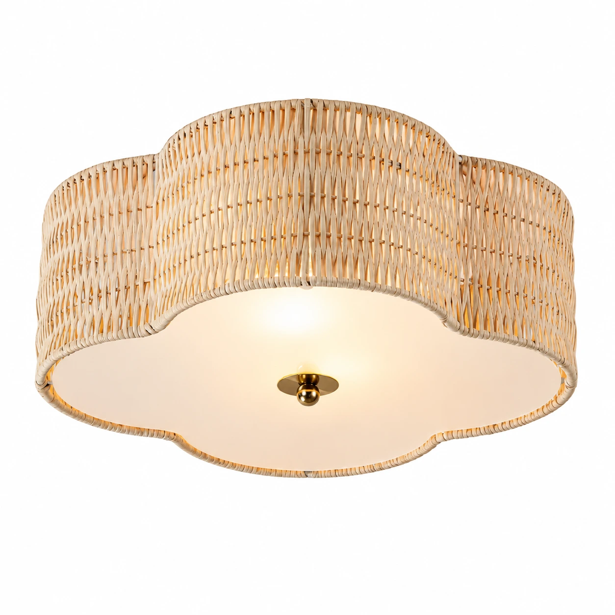 Natural rattan flush mount ceiling light overall form
