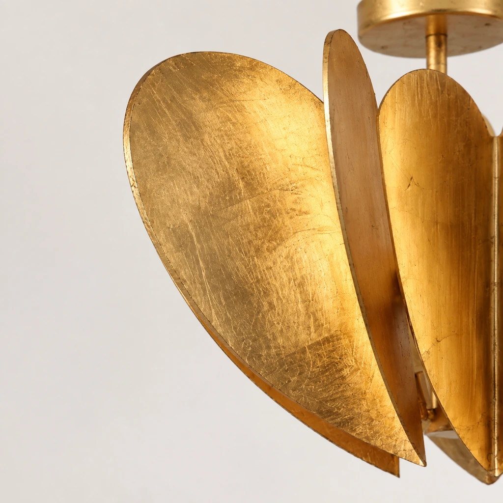 Close view of the hand-finished gold leaf texture