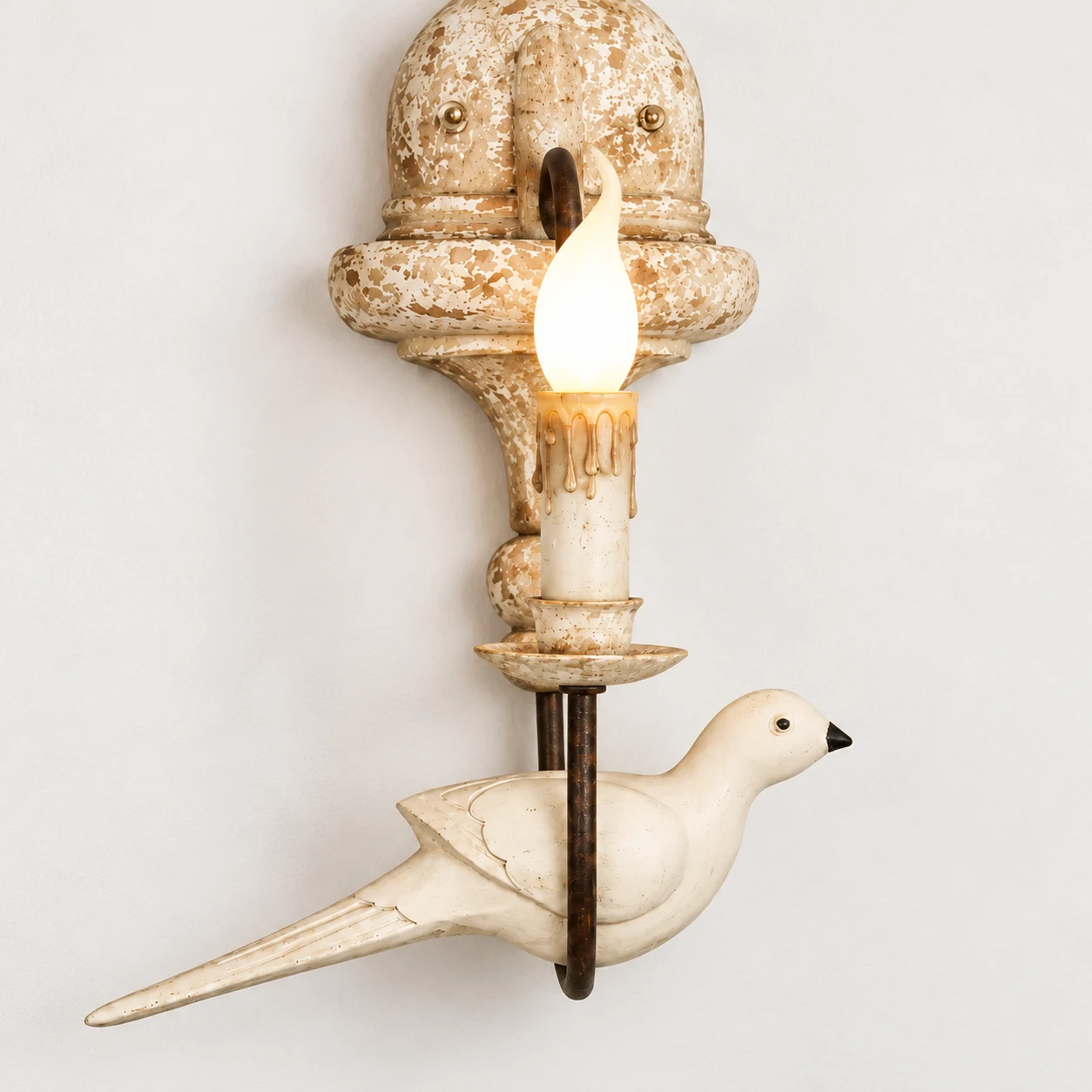 Mara single-head candle socket, iron stem and bird ornament