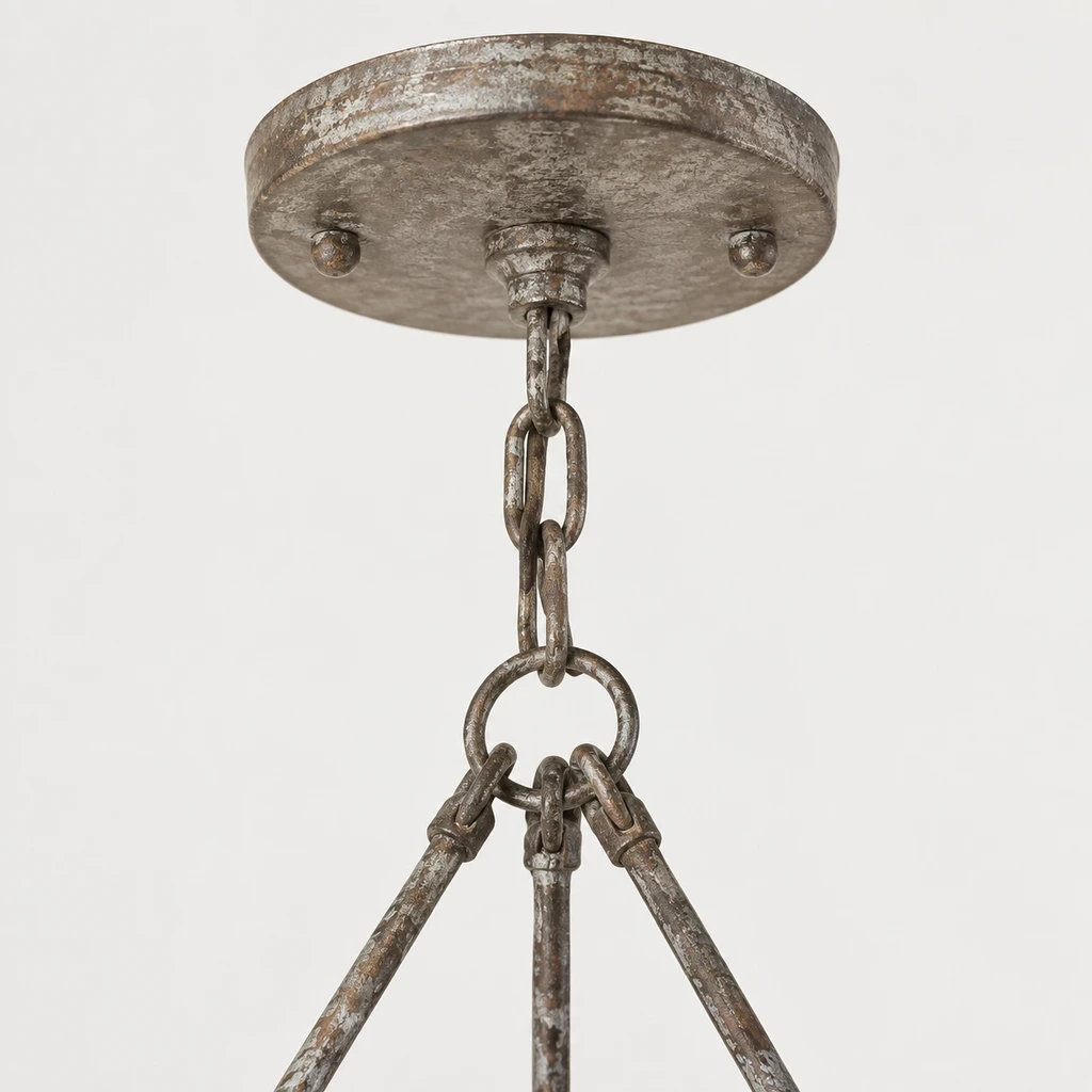 Close detail of the central hanging loop and ceiling connection