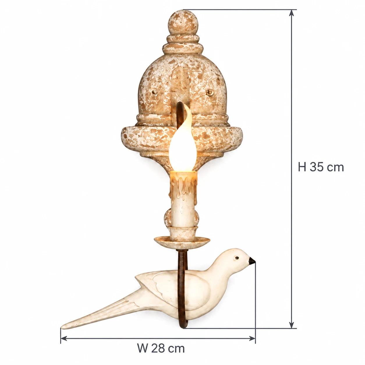 Mara single-head wall light dimensions: W 28 cm x H 35 cm