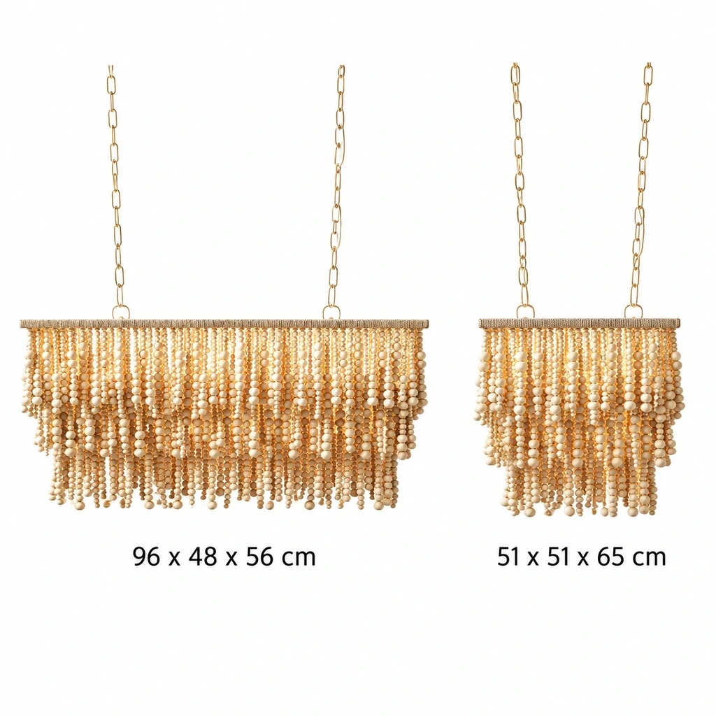 96 x 48 x 56 cm · 51 x 51 x 65 cm for the French Bohemian Natural Wood Bead Chandelier
