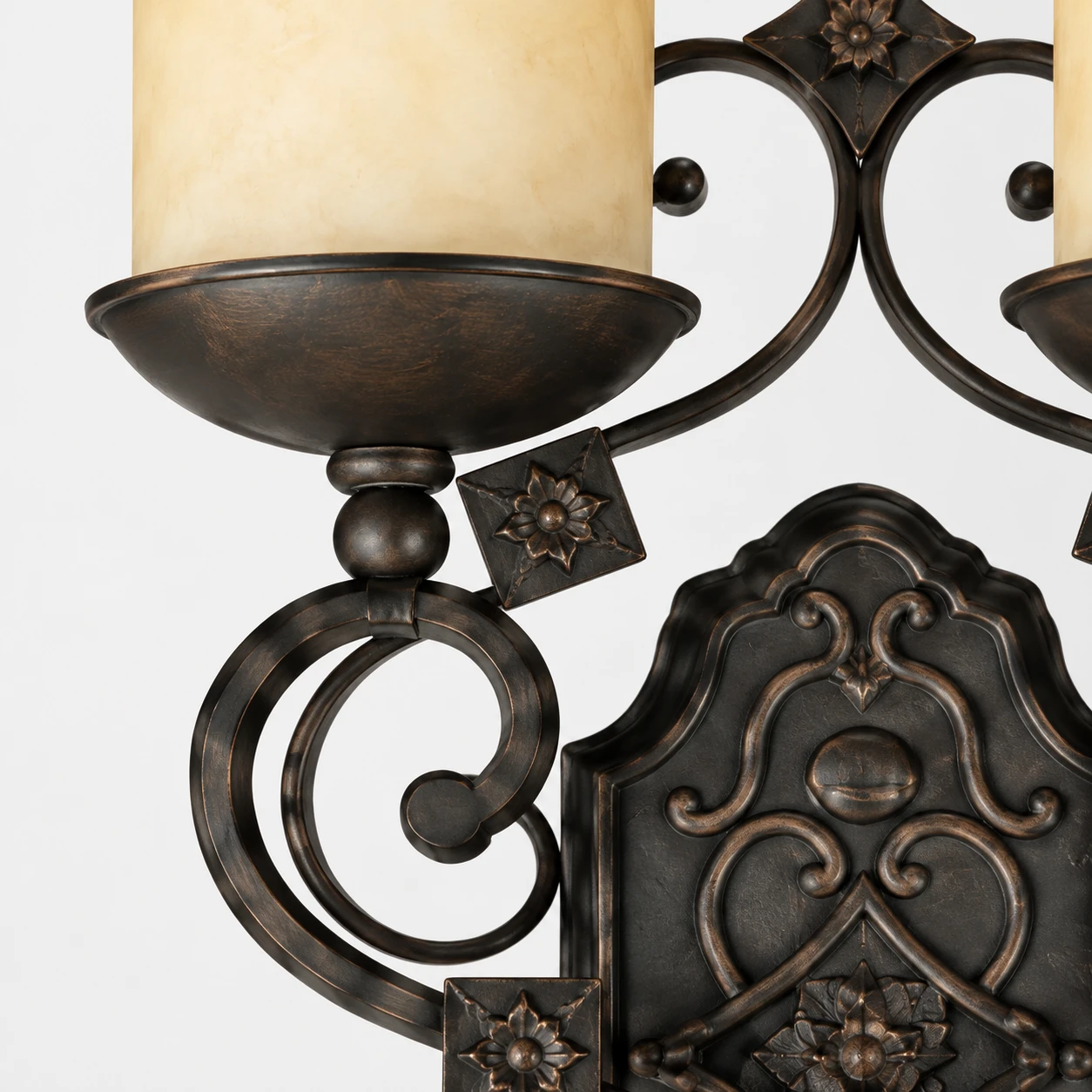 Amelie French Country Double-Candle Iron Wall Sconce detail