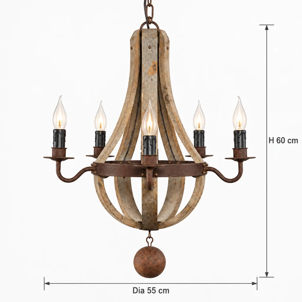 Elowen five-light chandelier dimensions: diameter 55 cm and body height 60 cm