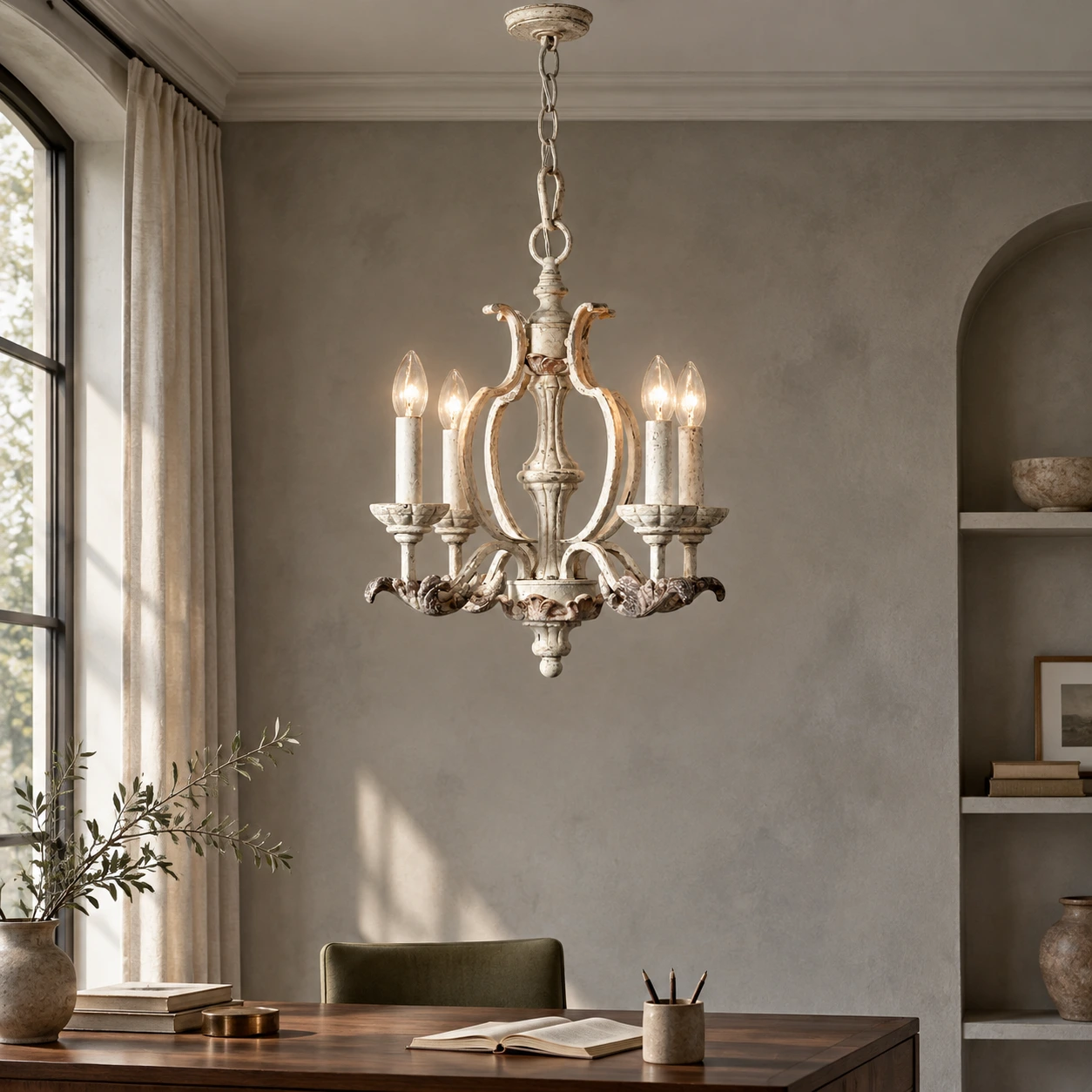 Vintage chandelier in a refined study