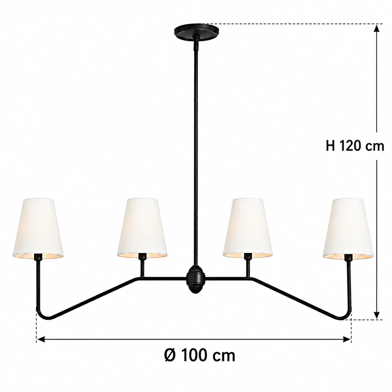 Linear chandelier dimensions showing diameter 100 cm and height 120 cm