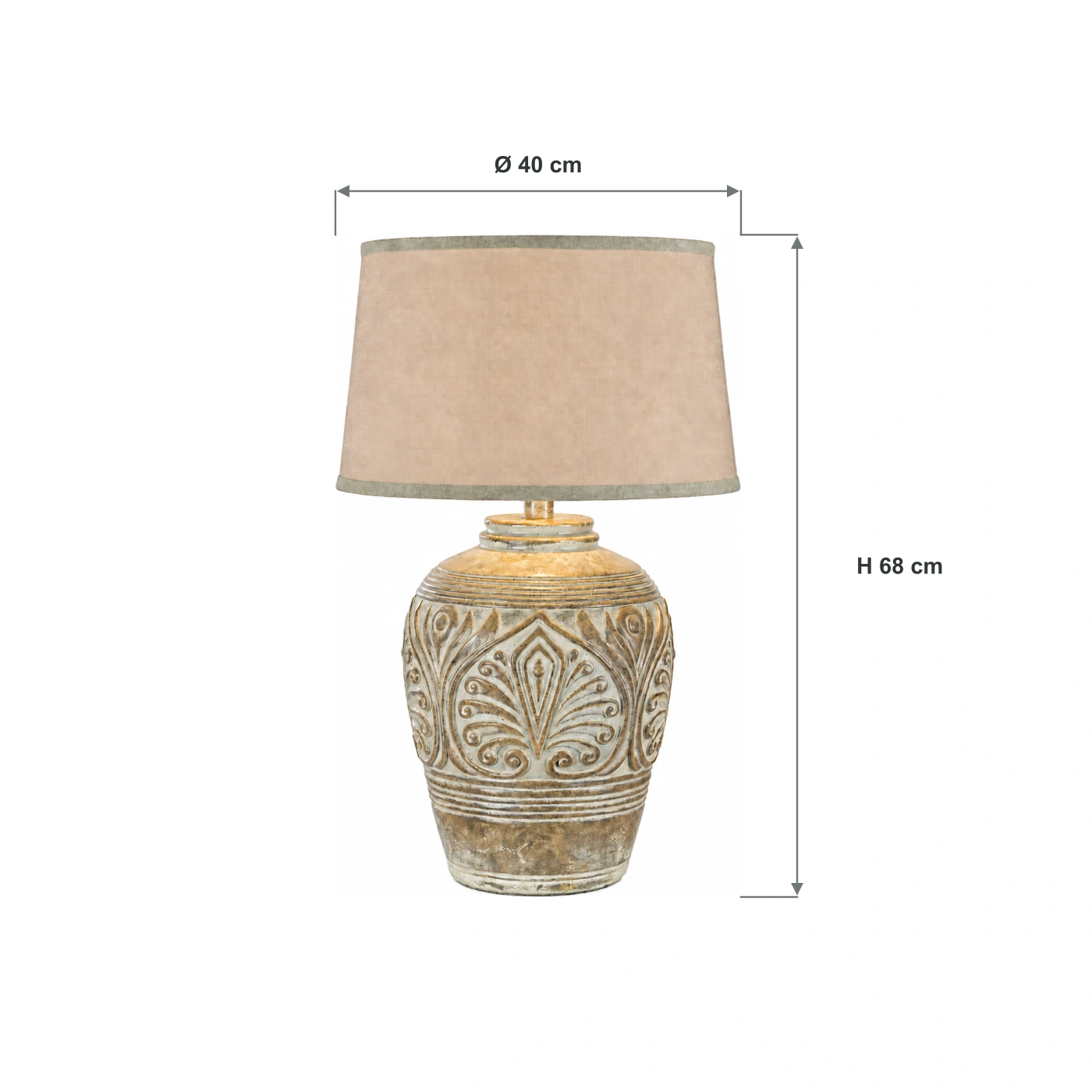 Elena Vintage Carved Wood Table Lamp dimensions: 40 cm diameter and 68 cm overall height