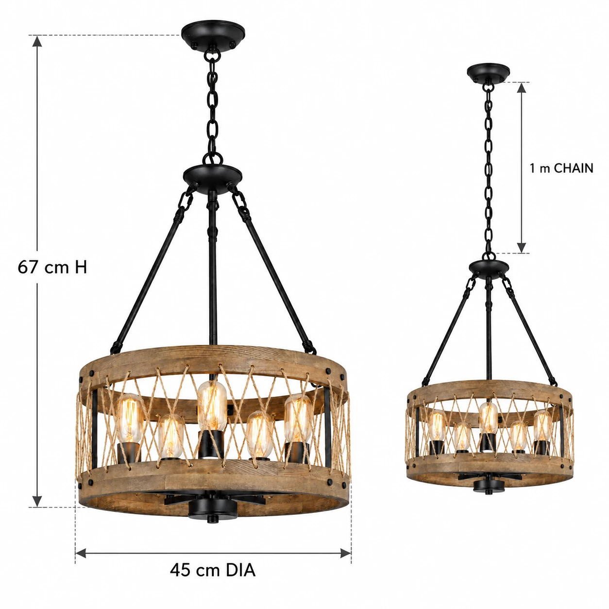 Maren Rustic Branching Wood Chandelier dimension