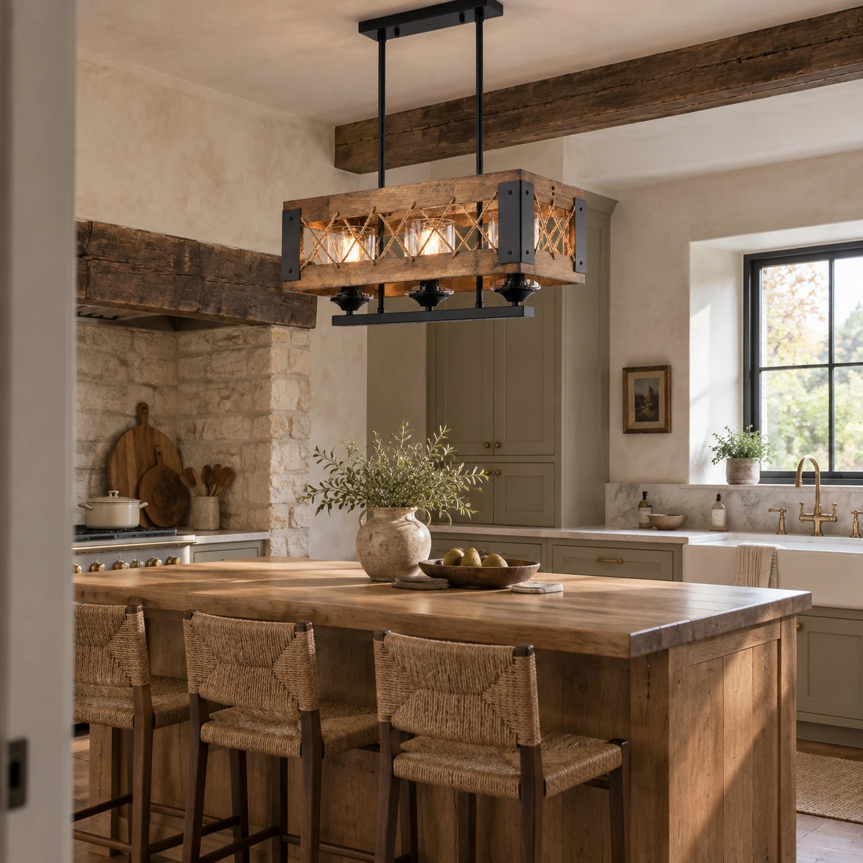 Maren Rustic Branching Wood Chandelier scene
