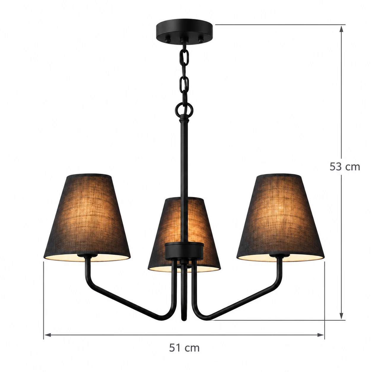 Lucia three-light dimensions: 51 cm diameter and 53 cm high