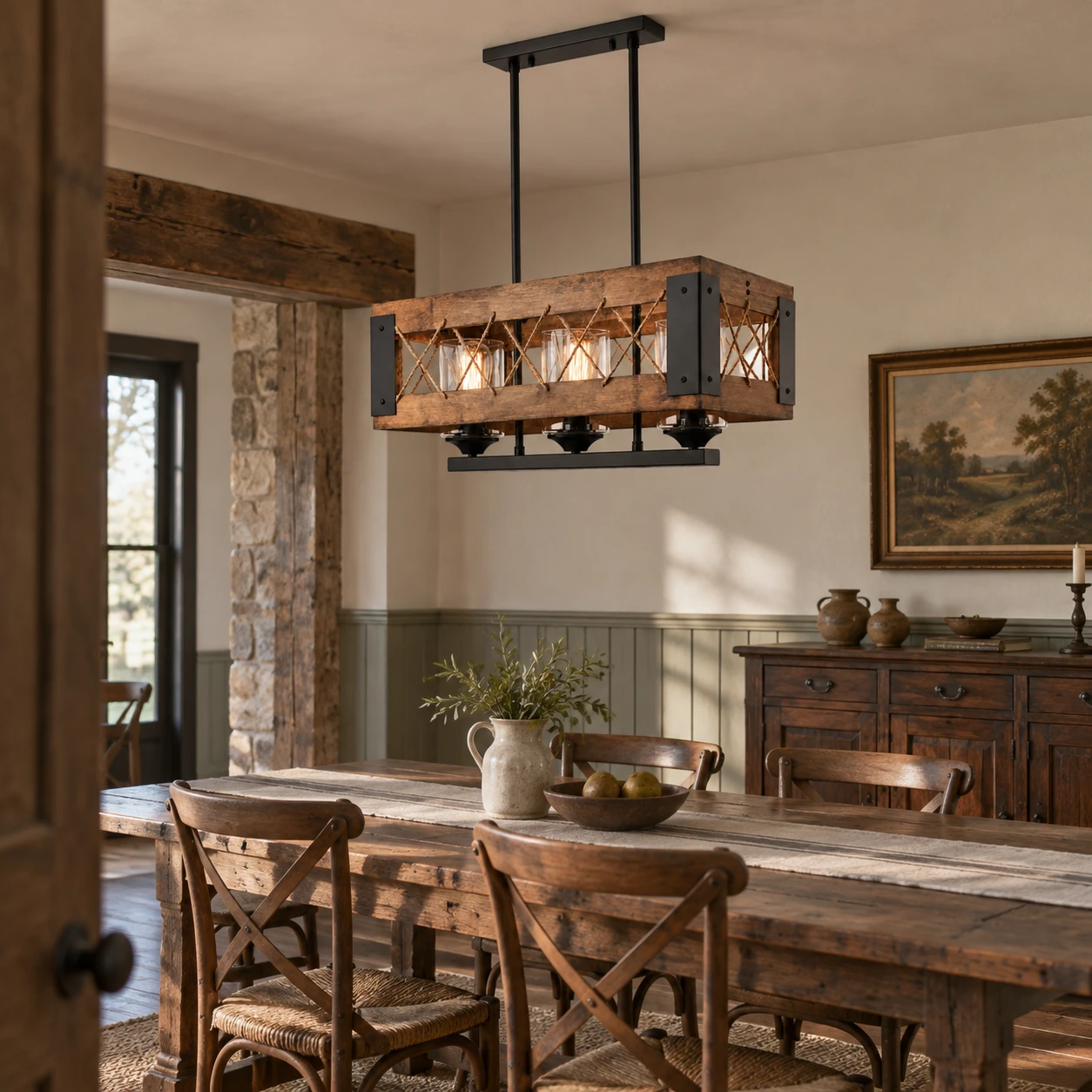 Maren Rustic Branching Wood Chandelier scene