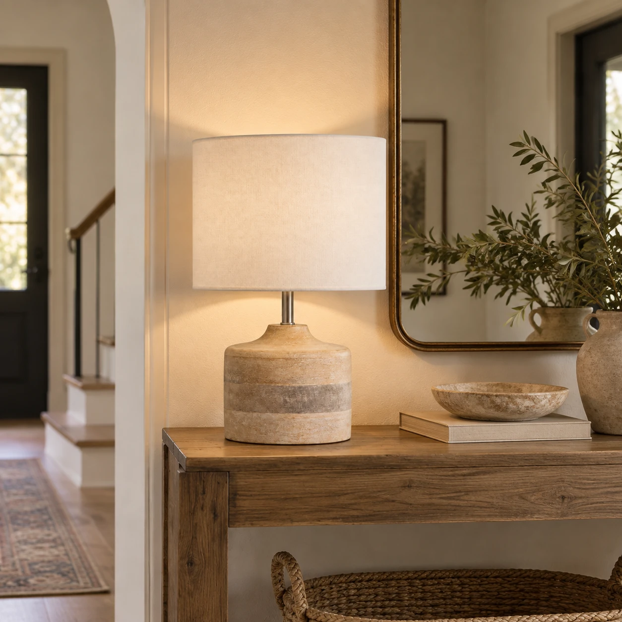 Iris Vintage Carved Wood Table Lamp in a residential interior