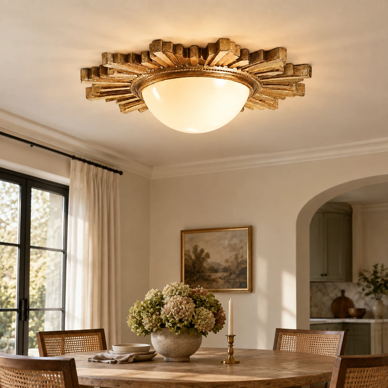 Elodie French Crystal Wood Ceiling Light in a residential interior