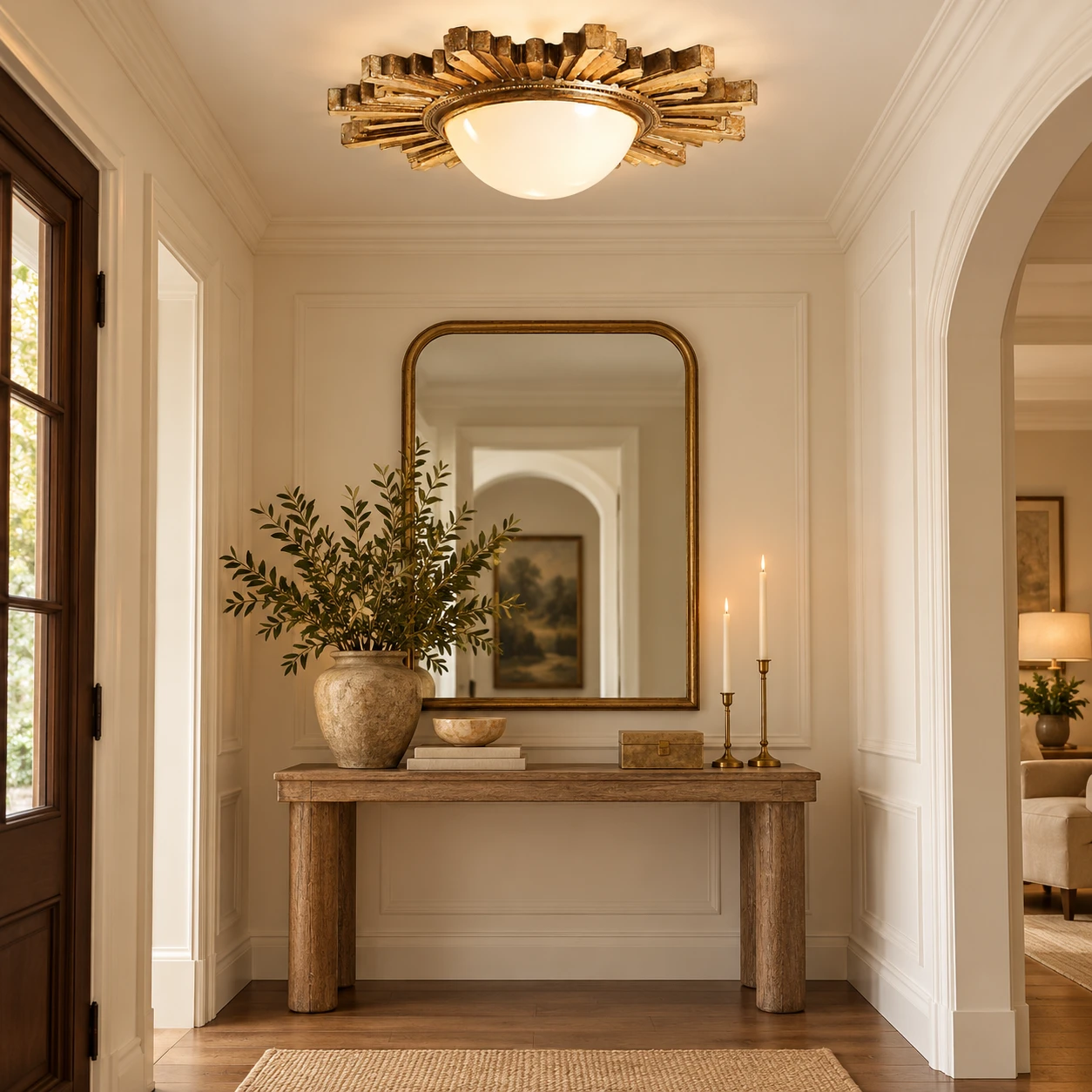 Elodie French Crystal Wood Ceiling Light in a residential interior