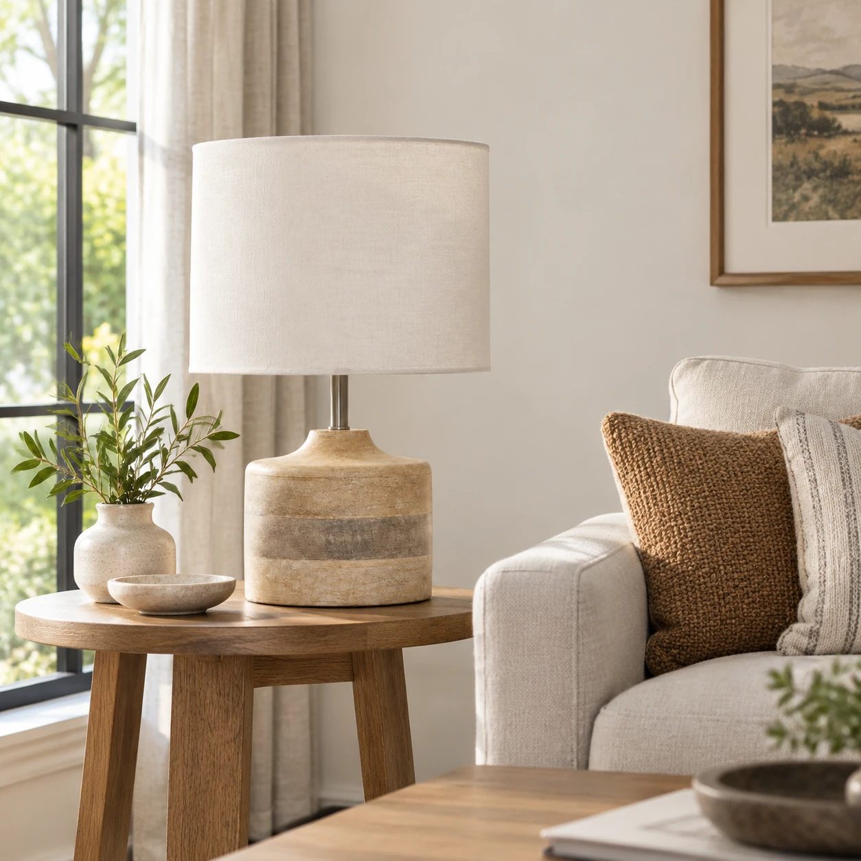 Iris Vintage Carved Wood Table Lamp in a residential interior