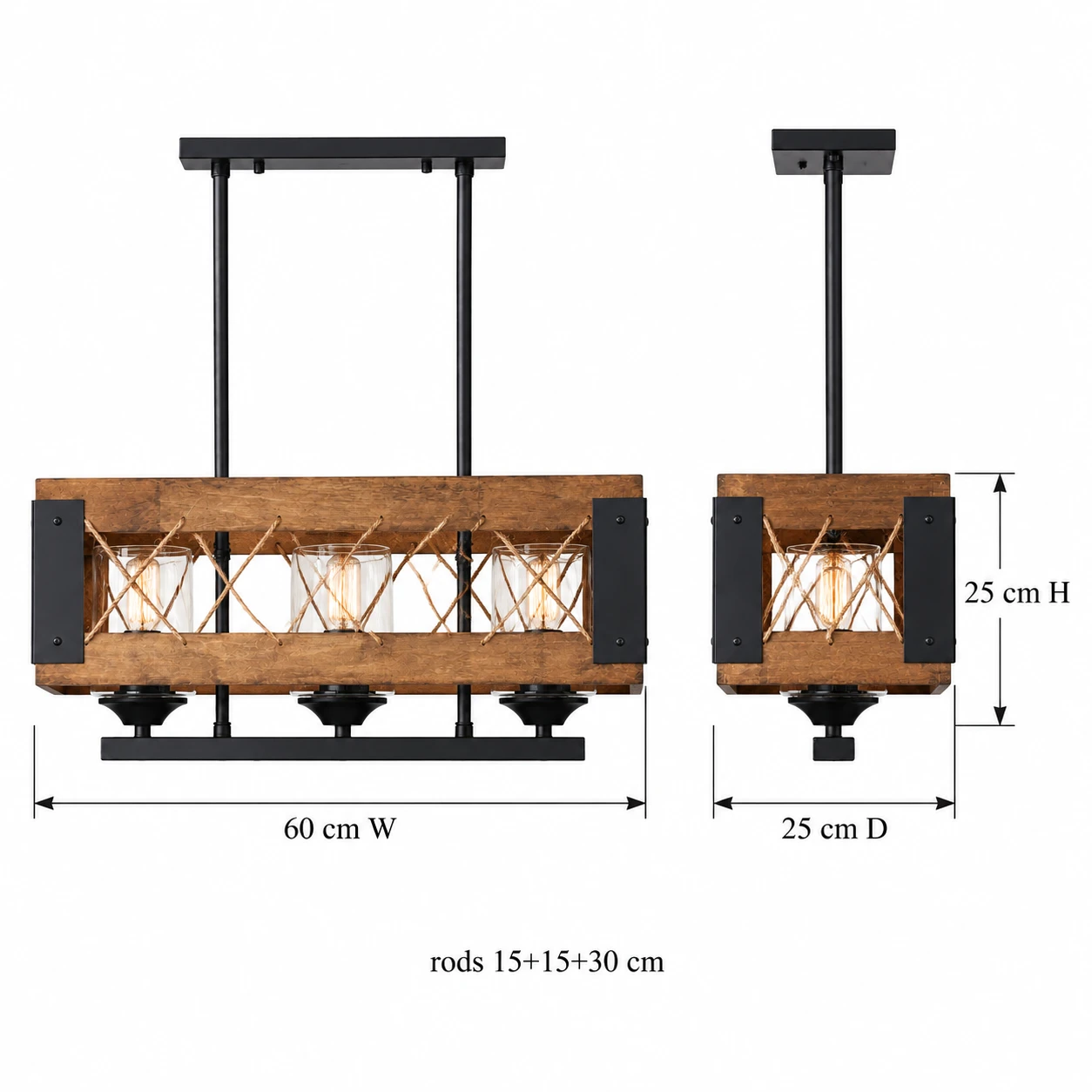 Maren Rustic Branching Wood Chandelier dimension