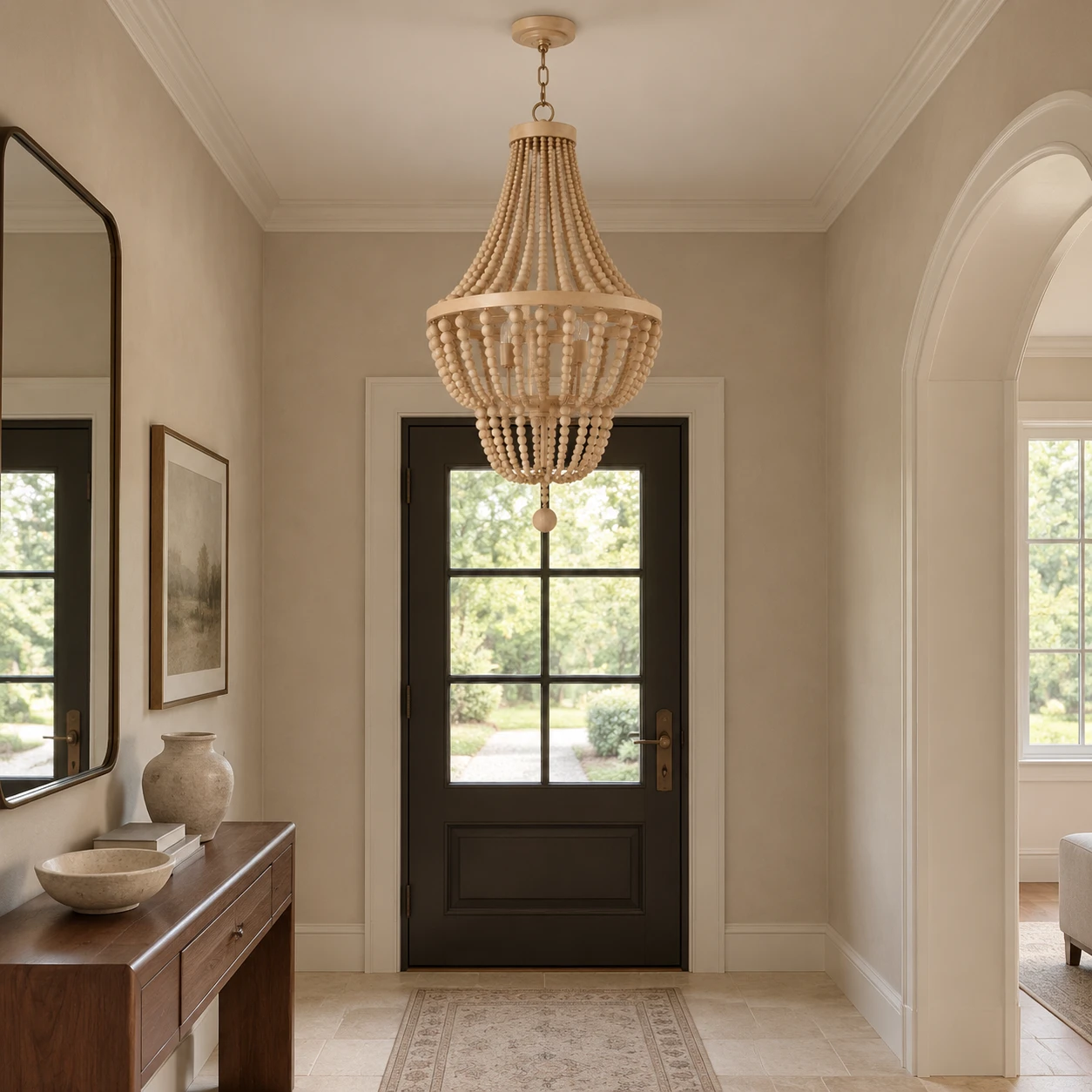 Elena Layered Wood Bead Chandelier design view