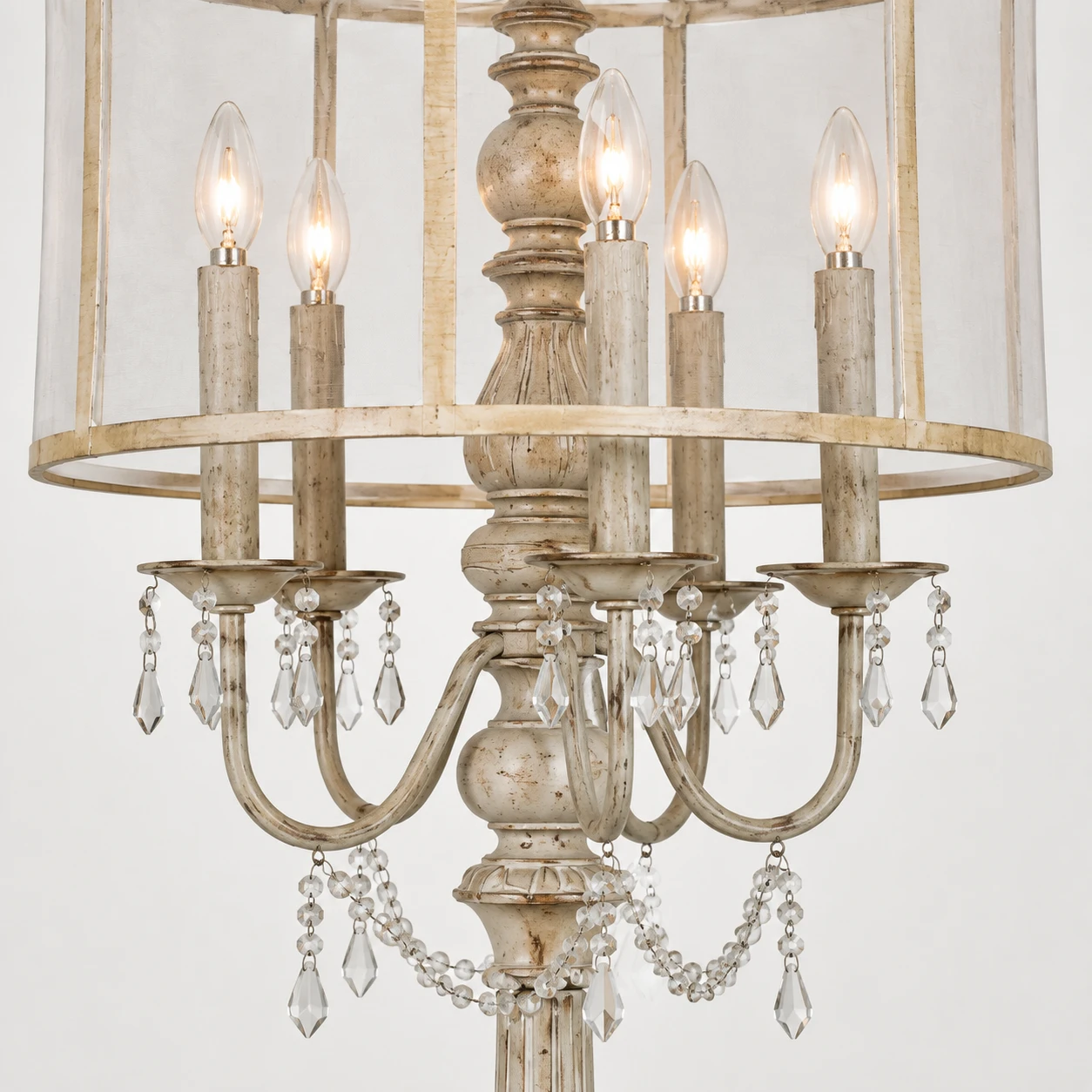 Carved wood column and curved arm detail
