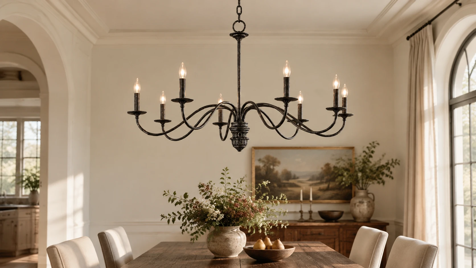 Avery Vintage Carved Wood Chandelier in a residential interior