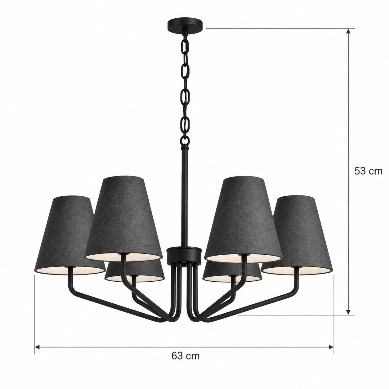 Lucia six-light dimensions: 63 cm diameter and 53 cm high