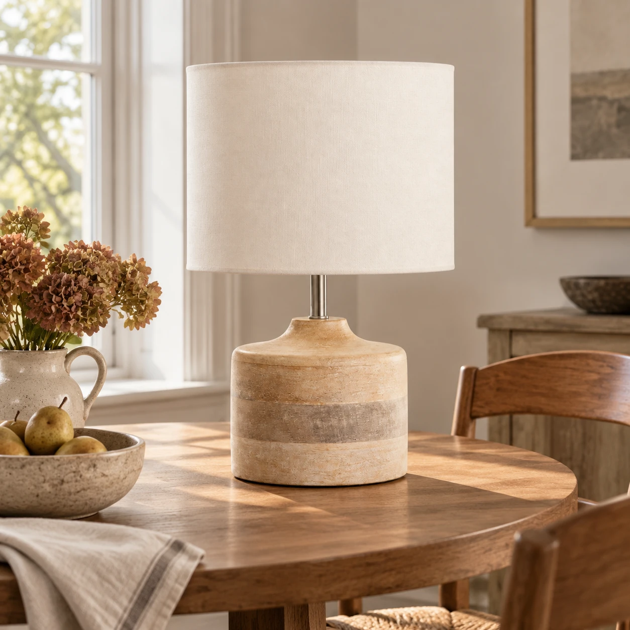 Iris Vintage Carved Wood Table Lamp in a residential interior
