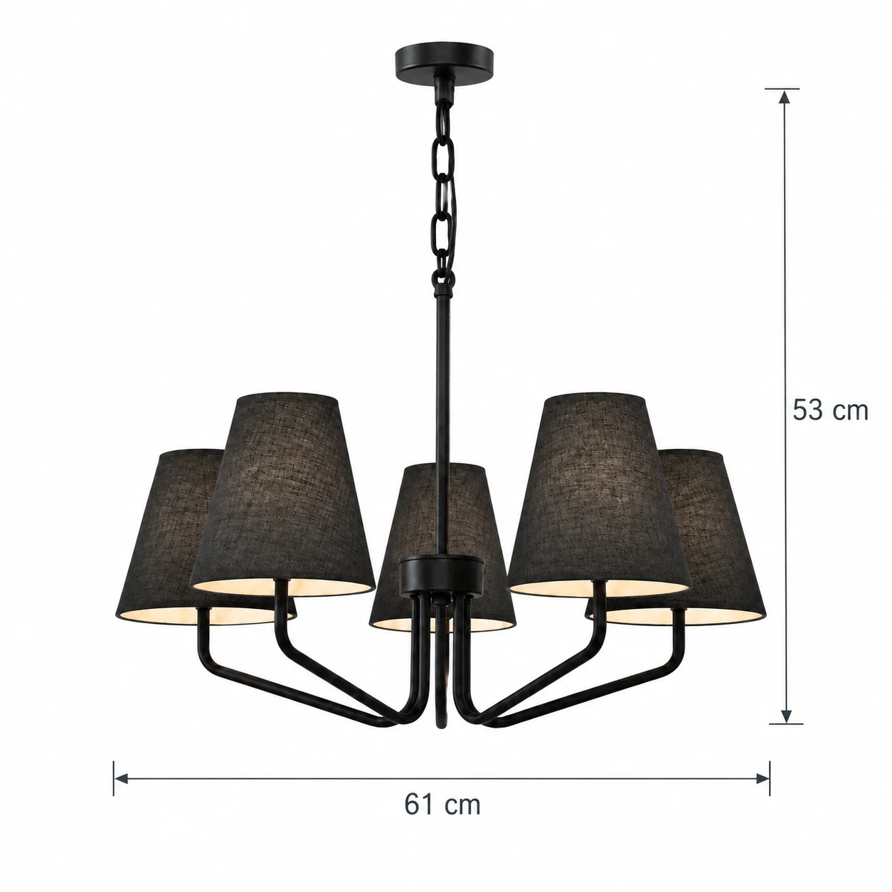 Lucia five-light dimensions: 61 cm diameter and 53 cm high