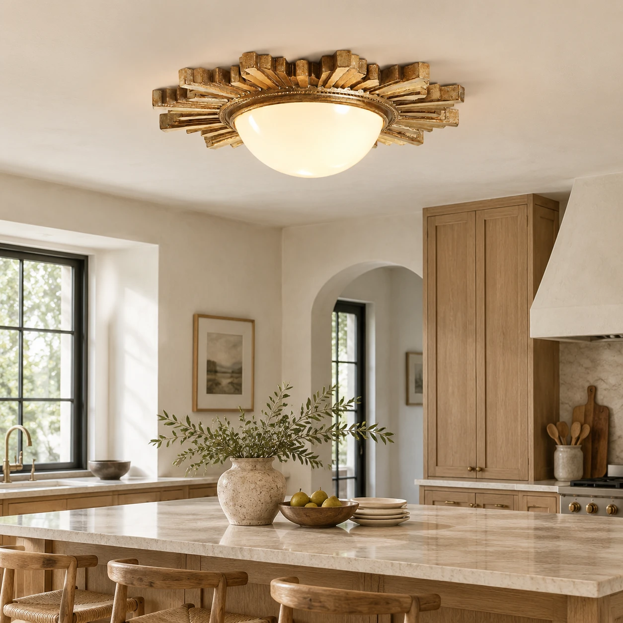 Elodie French Crystal Wood Ceiling Light in a residential interior