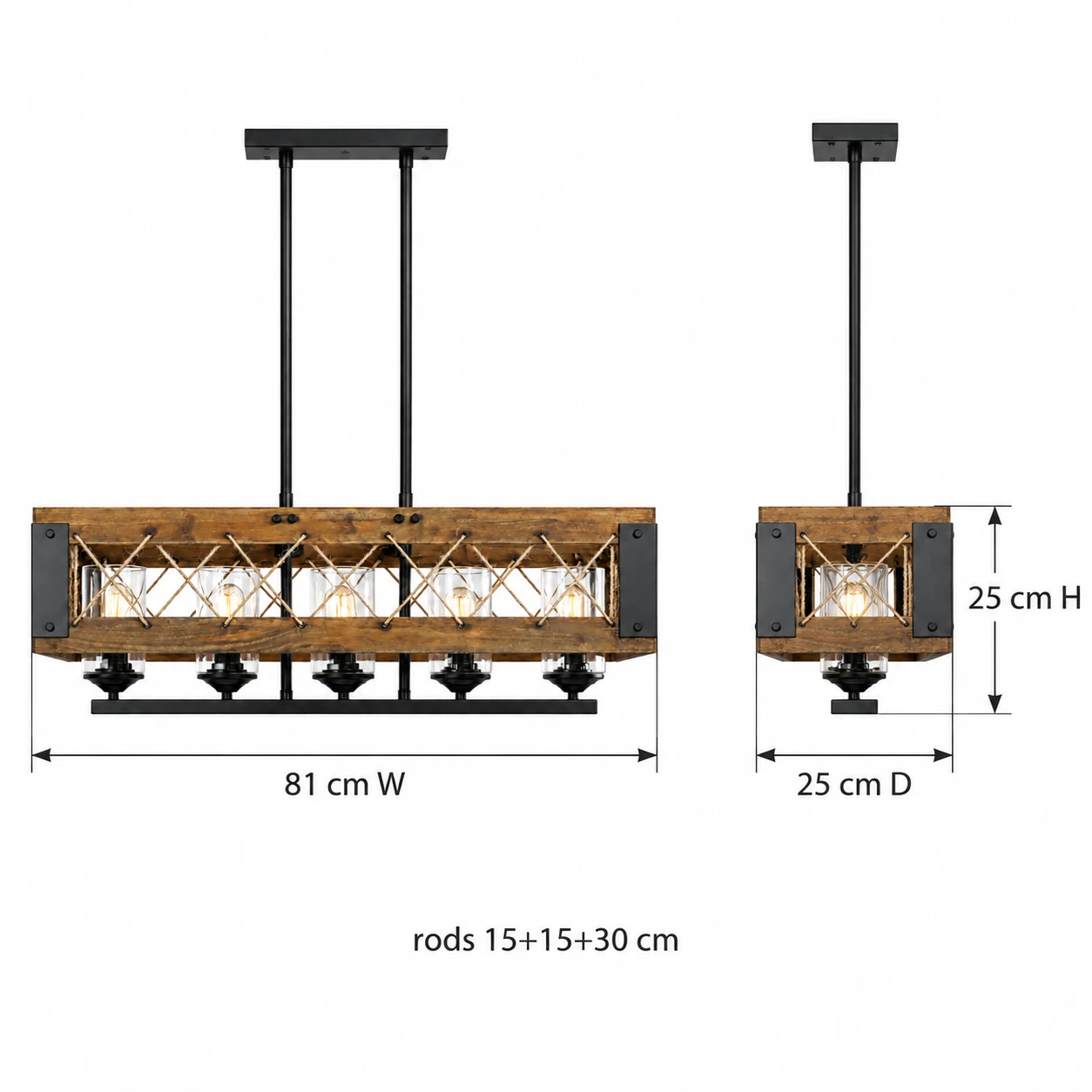 Maren Rustic Branching Wood Chandelier dimension