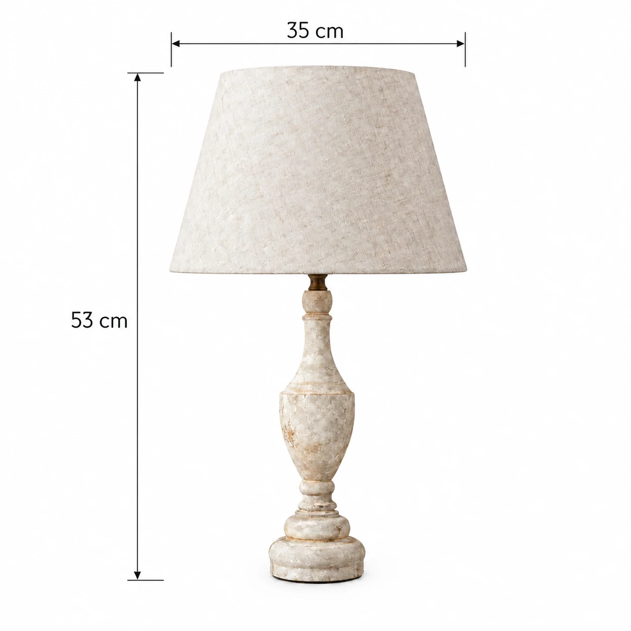 Dimension illustration showing 35 cm overall width and 53 cm overall height