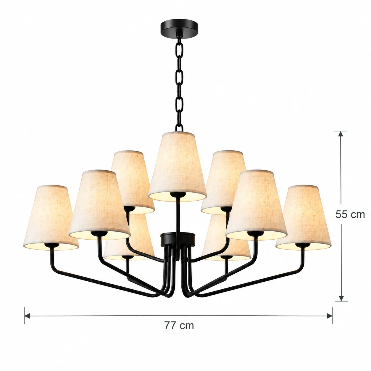 Lucia nine-light dimensions: 77 cm diameter and 55 cm high