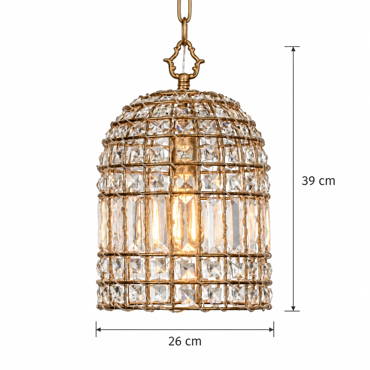 Clara pendant dimensions: 26 cm diameter and 39 cm high