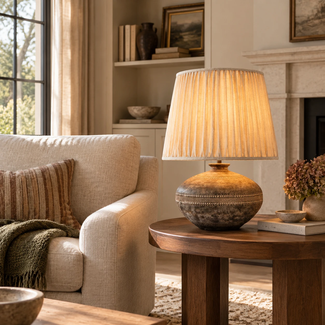 Clara lamp beside a living room chair