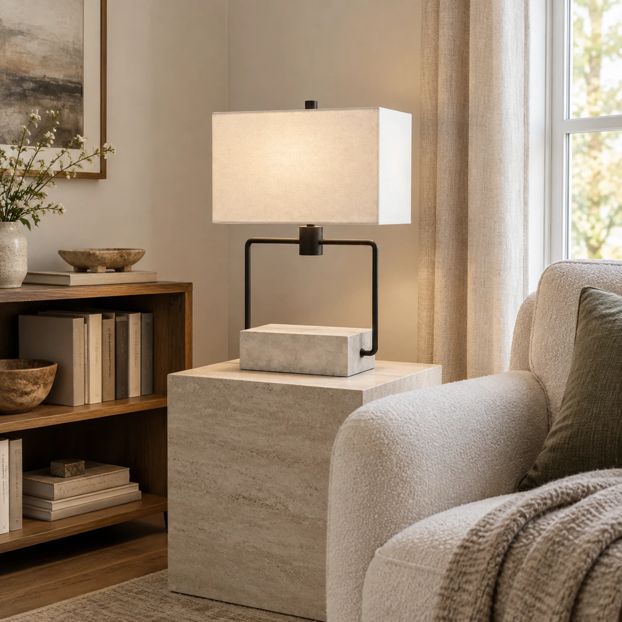 Lamp beside a sofa