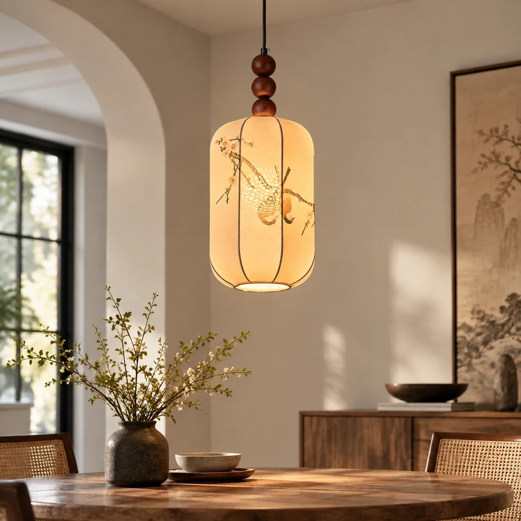Avery fabric pendant light in an intimate dining space