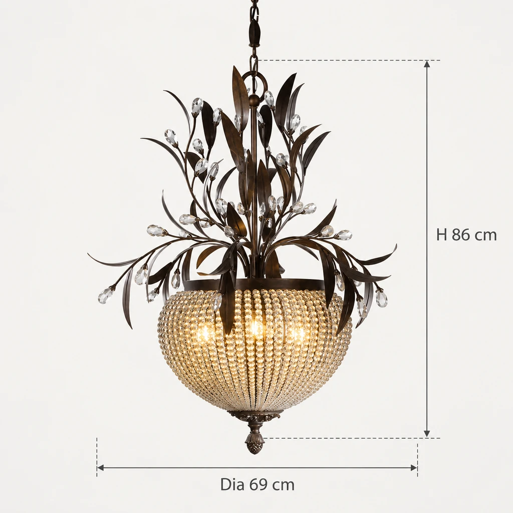 Celeste chandelier dimensions: diameter 69 cm and fixture height 86 cm