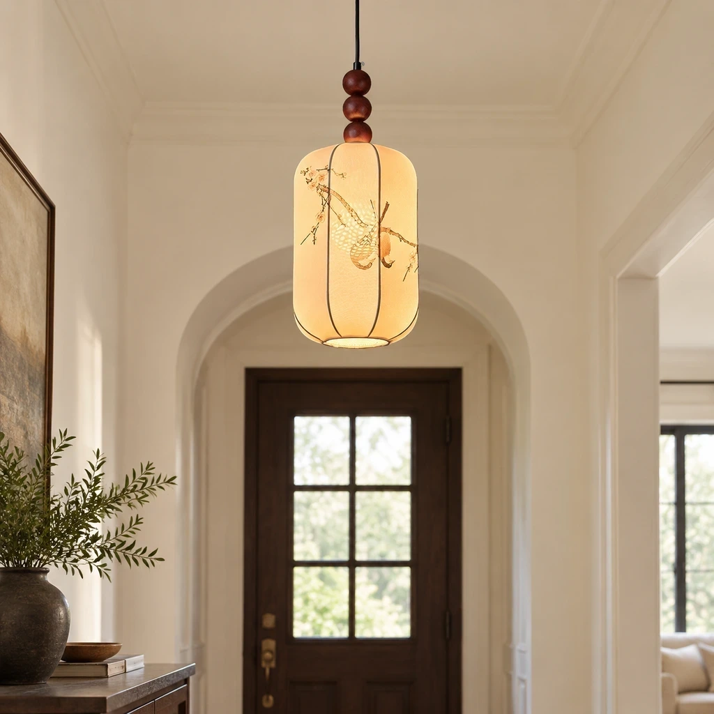Avery fabric pendant light in a bright entryway