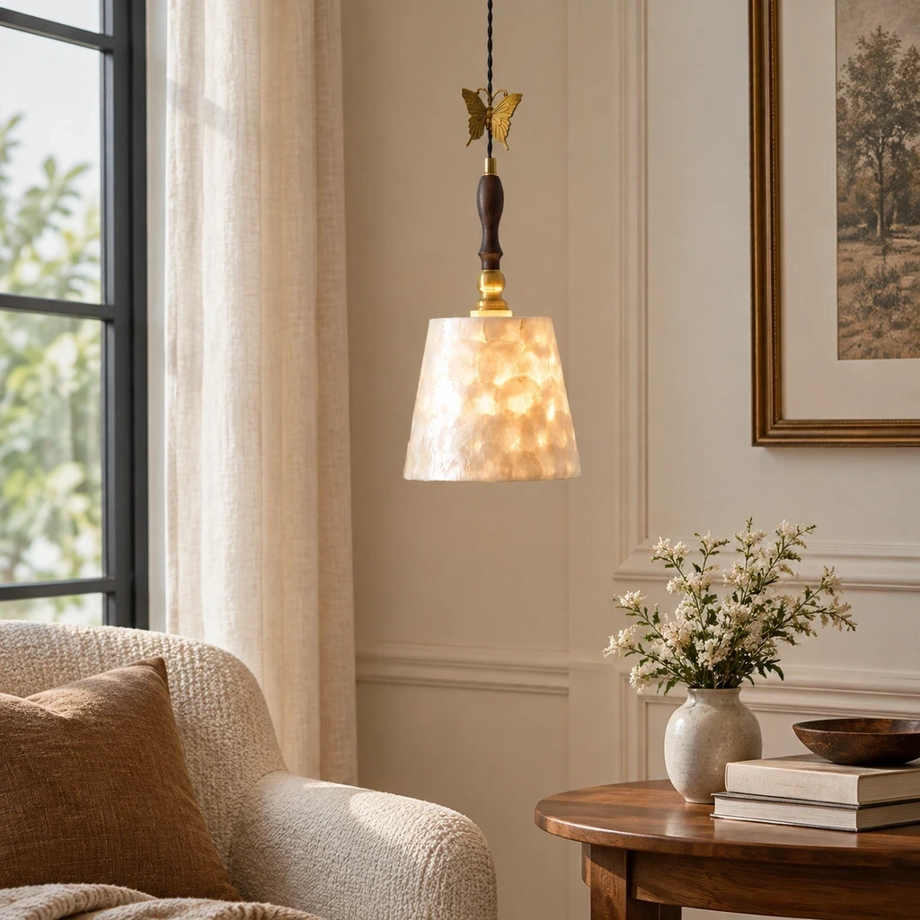 Elena pendant light beside a reading chair