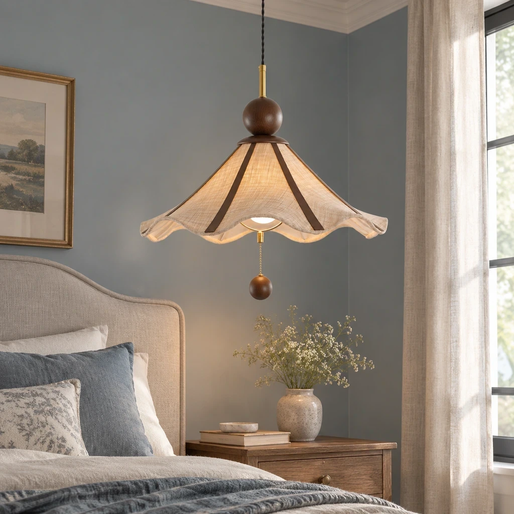 Pendant beside a bedroom seating area