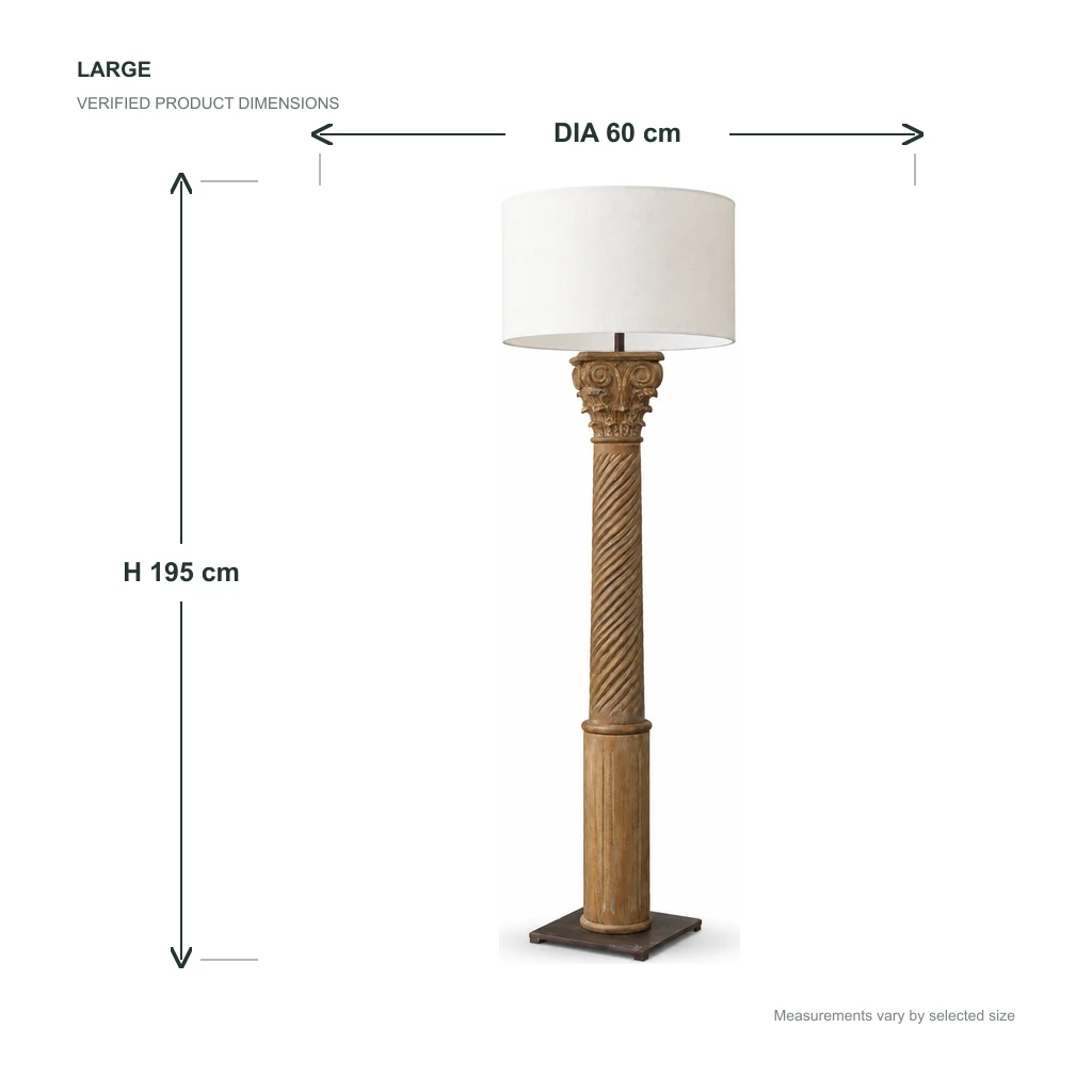 Large Alden floor lamp dimensions: 195 cm high and 60 cm diameter