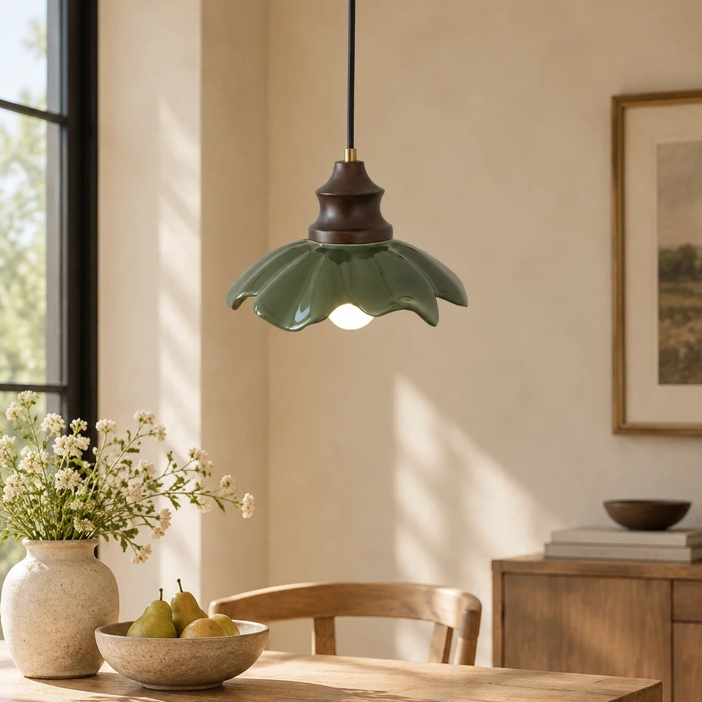 Clara French Flower Glass Pendant Light in a close-medium room scene