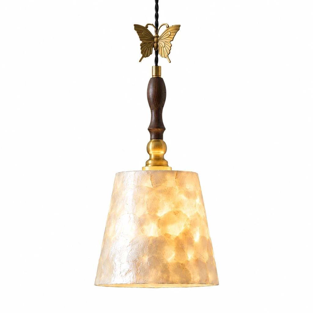 Translucent shell shade and brass fitting