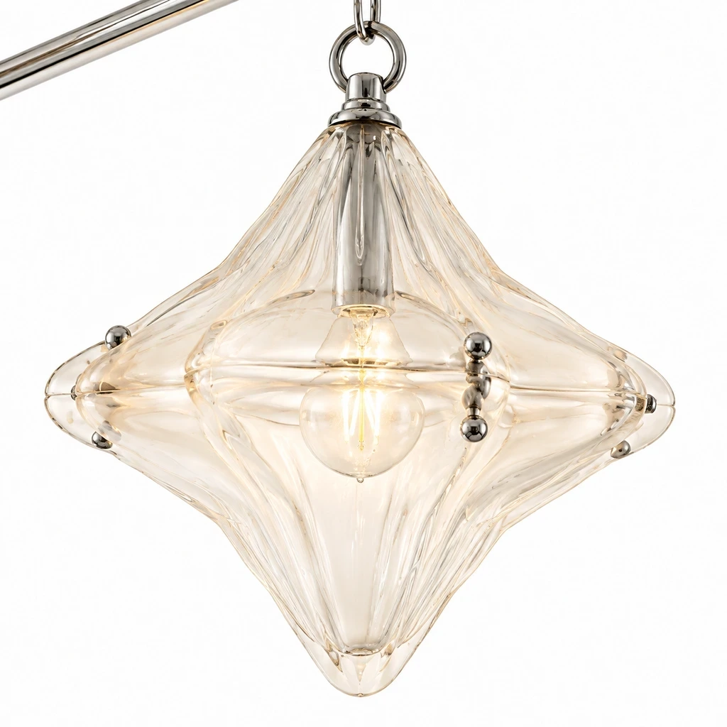 Close view of the translucent star-shaped glass shade