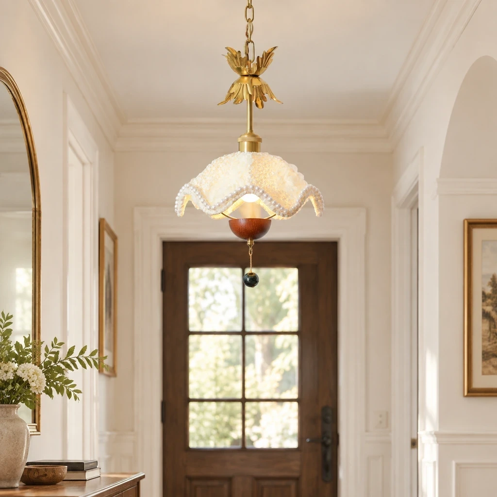 Sophie floral fabric pendant light in an entry setting