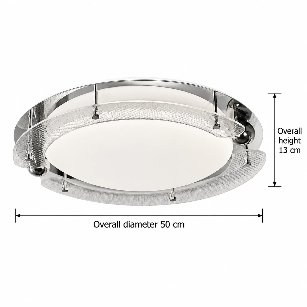 Iris Bauhaus Orbital Acrylic Alloy Flush Mount dimensions: 50 cm diameter and 13 cm height
