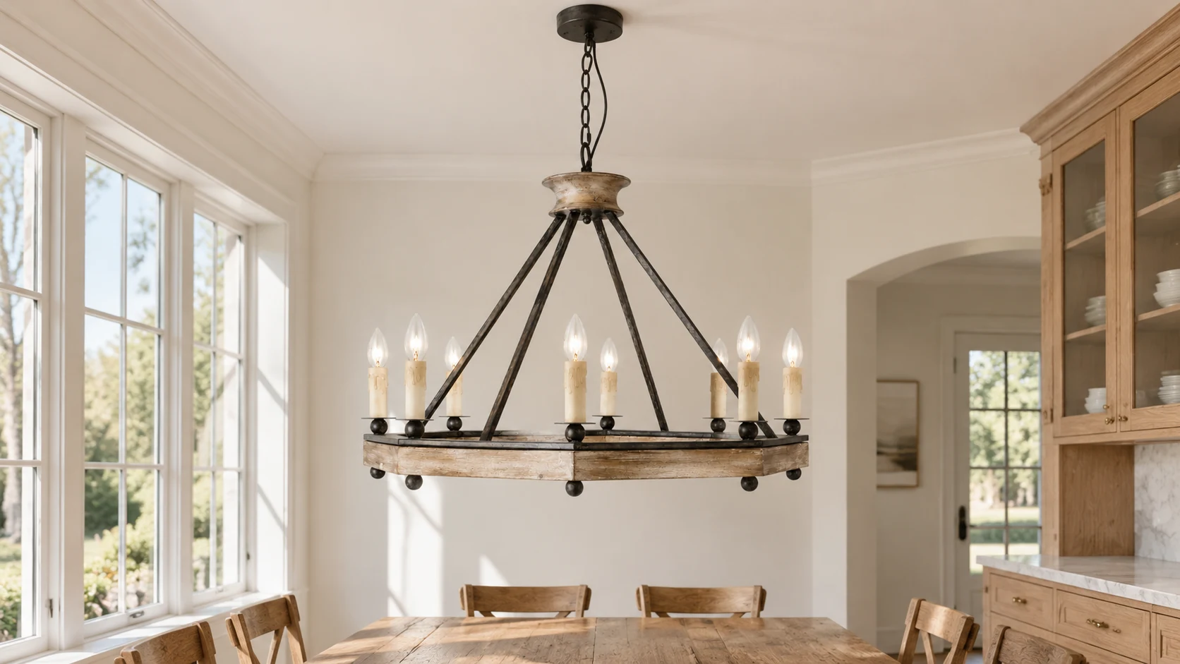 Adeline chandelier centered over family dining space