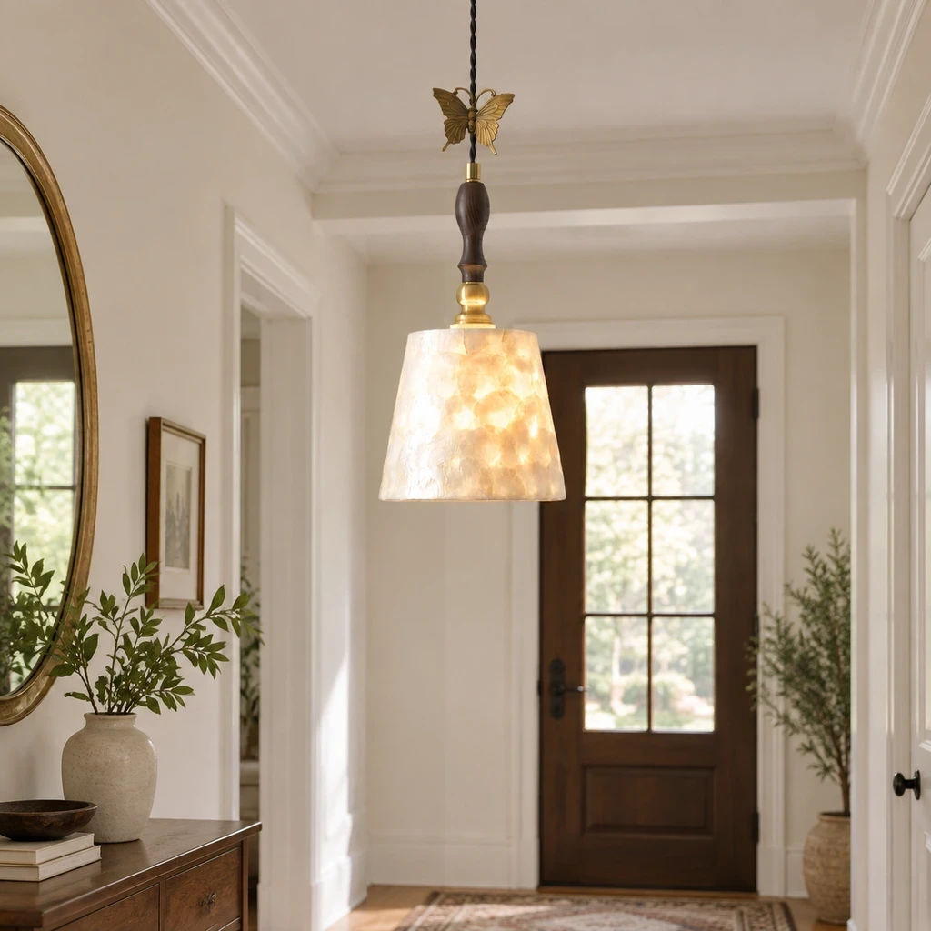 Elena vintage shell pendant light in an entry